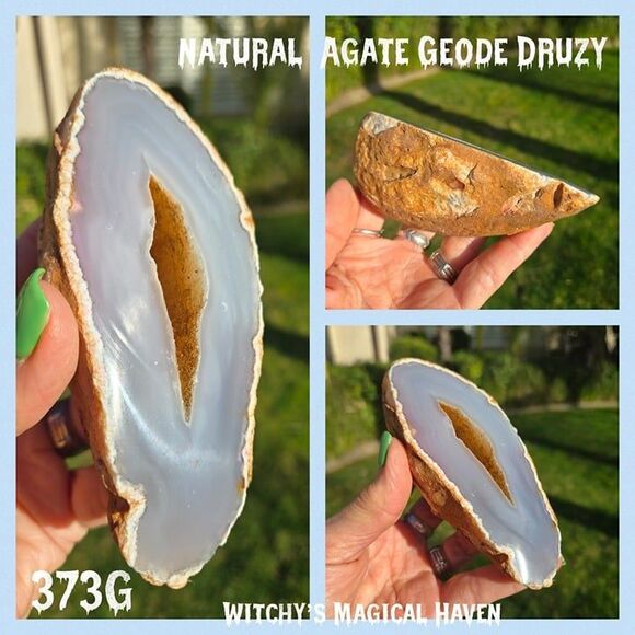 Natural Agate Geode with Druzy Center - Picture 1 of 11